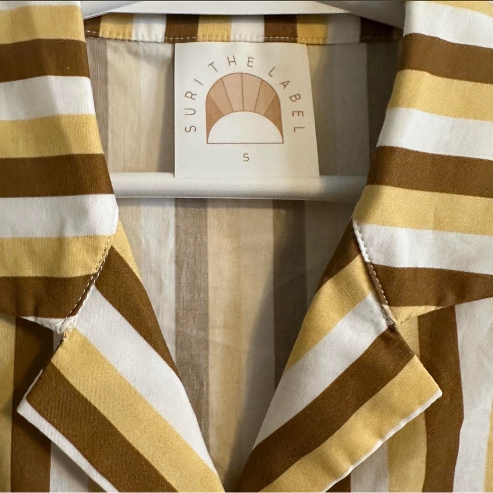 Kids Cotton Vintage Inspired Striped Button Down Shirt Earth Tones Brown‎ Yellow